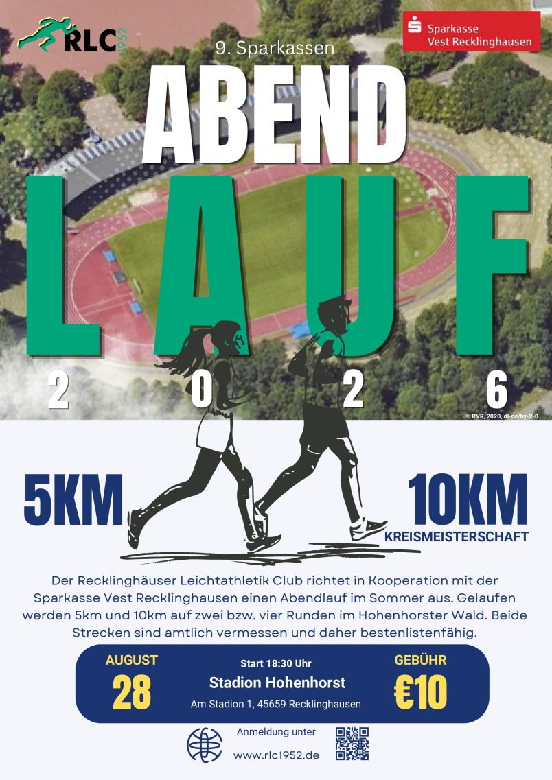 Flyer zum 9. Sparkassen Abendlauf 2026 mit Datum, Startzeit und Gebühr
